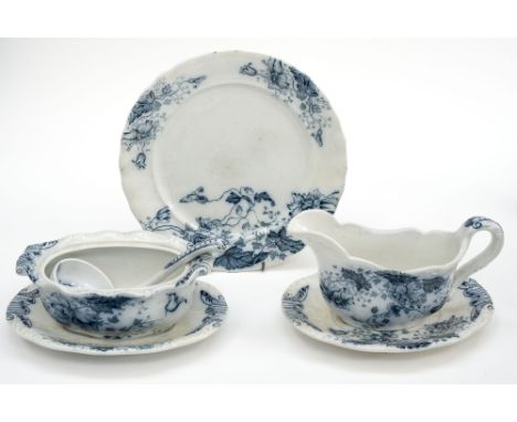 Two boxes of blue and white ceramic items to include plates, sauce boats etc (q) 