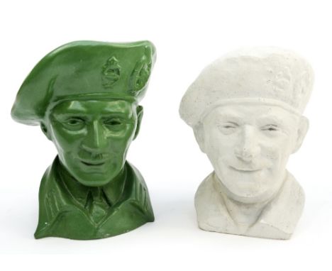A green ceramic bust of Montgomery of El Alamein and a white plaster version 