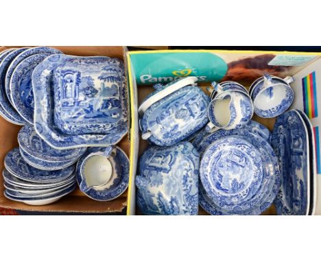 Two boxes of Spode blue and white dinner wares to include two vegetable tureens, sauce tureens, etc (2) 