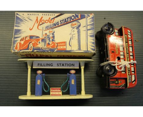 A Wardie product model filling station , boxed, and a Wells Brimtoy LT Bus clockwork 