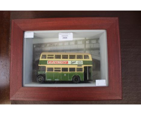 A presentation case with Corgi model Derby Corporation Daimler CWA6 bus, scene depicting Friar Gate railway bridge 