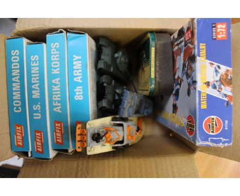 Airfix OO scale soldier packs (removed from spines) tanks, Dinky boats, etc 