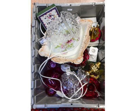 A quantity of items including Cranberry glass, ceramic candlestick, Masons Ironstone, etc (q) 