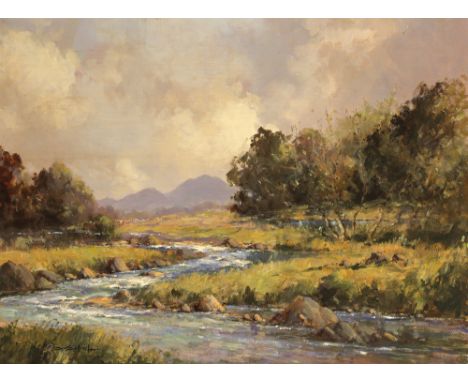 George K. Gillespie RUA (1924-1995) RIVER LANDSCAPE oil on canvas signed lower left 30 x 40in. (76.20 x 101.60cm) L
