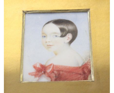 Miniature Portrait on Ivory - Head and Shoulder Study - Young Female in Red Dress, Circa 1820 together with another portrait 