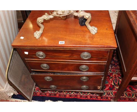 A mahogany chest, telescopic gilt brass standard lamp and a fireguard