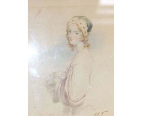 H.R.H. Princess Feodora by L. J. Green, portrait watercolour, framed and glazed, 10cm x 12cm.