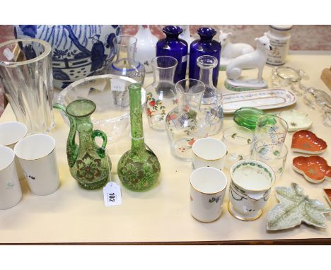 Assorted ceramic and glass including bedside carafes, an Orrefors bowl and other items