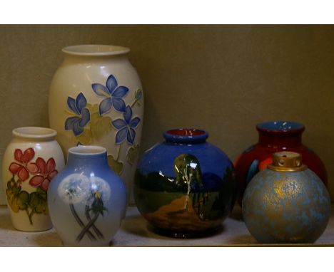 Decorative vases to include Moorcroft, Poole pottery, Royal Worcester, Royal Copenhagen etc (6)