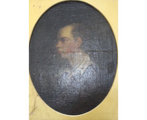 An oval head and shoulders portrait of a man, side profile, 46cm 34cm 