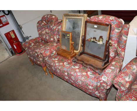 A button back upholstered two seater settee and matching armchair 