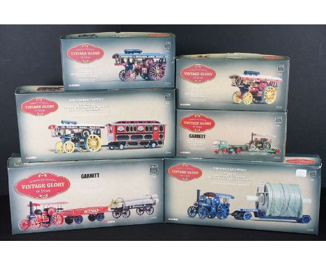 Six boxed Corgi 1/50 Vintage Glory of Steam diecast models to include 80102 Fowler B6 Road Locomotive, 80305 4CD Road Tractor