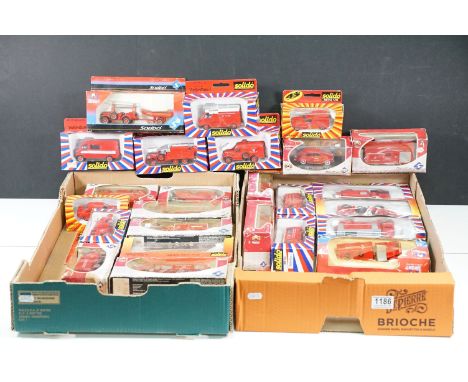 25 Boxed Solido Fire Engine diecast models to include Toner Gam I, Toner Gam II, etc featuring 3136 Dodge 4x4 Zodiac, Pompier