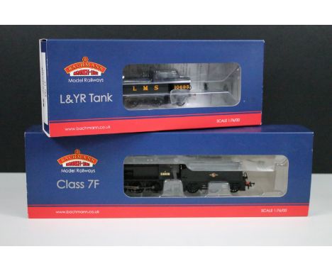 Two boxed Bachmann OO gauge locomotives to include 31-165 l&amp;yr 2-4-2 Tank 10695 LMS black and 31-013 Class 7F 53808 BR bl