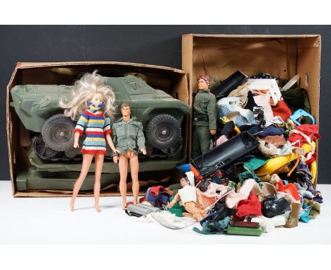Action Man - Three original Palitoy Action Man action figures (all af) along with a large collection of action man clothing, 