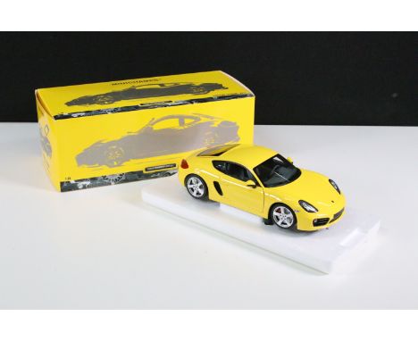 Boxed 1/18 Pauls Model Art Minichamps Porsche Cayman 2013 yellow diecast model, ex