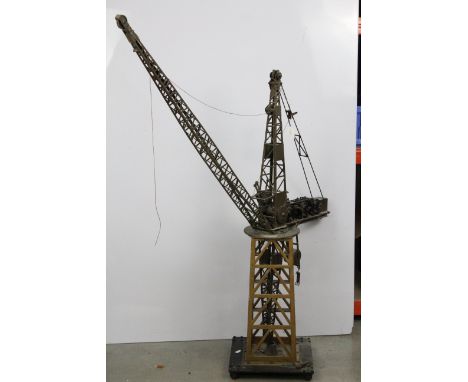 Large scale Tower Crane model made of Meccano appears to have once ran on power, standing at 115cm high  and 110cm long