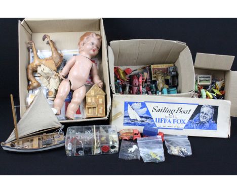 Quantity of plastic, metal and tin plate toys to include German tin plate pig, small quantity of plastic models including Tri