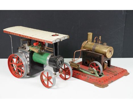 Steam Engine - Mamod TE1A Steam Tractor Steam Engine in main body green with red spoked wheels, complete with roof and missin