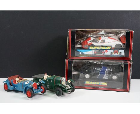 Two boxed Scalextric slot cars to include C445 Sauber Mercedes AEG and C023 Porsche 962C Repsol plus 2 x Vintage Scalextric s