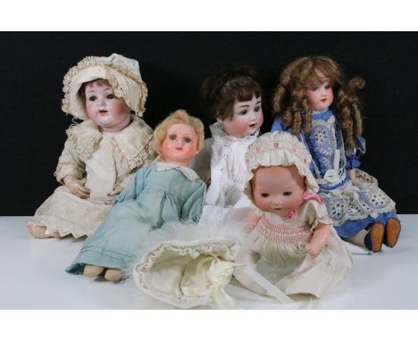 Five early 20th C German bisque / composition dolls to include Armand Marseille baby doll 351/3k with bisque head, sleeping b