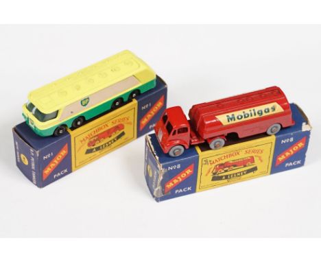 Two boxed Matchbox Lesney Series Major Pack diecast models to include No. 1 M-1 BP Petrol Tanker and No. 8 M-8 Mobilgas Petro