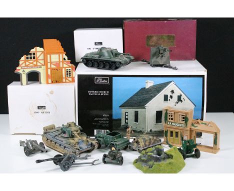 Four boxed Britains accessories to include 17151 Dunker Church Tactical Scene, 17440 Pup Tents, 17465 3" Ordnance Cannon, and