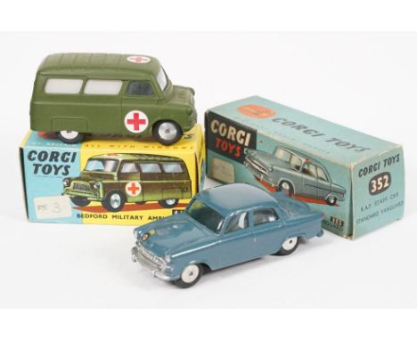 Two boxed Corgi diecast models to include 414 Bedford Military Ambulance (the odd paint chips, ex box), 352 RAF Staff Car Sta