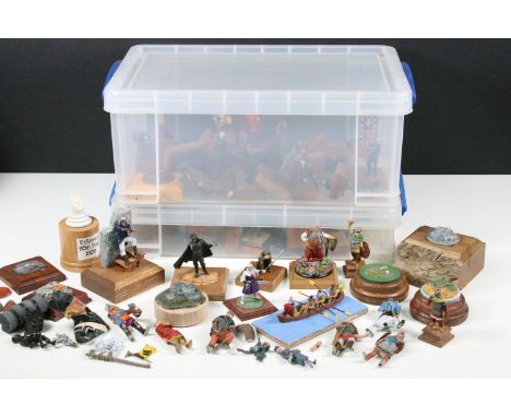 Collection of well painted military related figures on wooden stands featuring Caravan Guard On Camel, WW1 Military Police, W