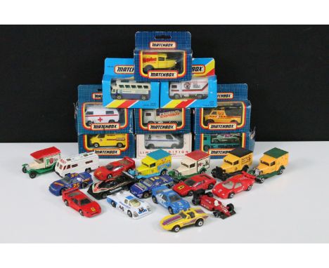 Quantity of boxed and unboxed Matchbox diecast models to include 9 x boxed examples featuring MB20 Camion Volvo, MB65 Bus D'A