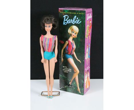 Barbie - Boxed Mattel Barbie No. 1070 fashion doll with bendable legs with Brunette American Girl Doll Hairstyle and stripey 