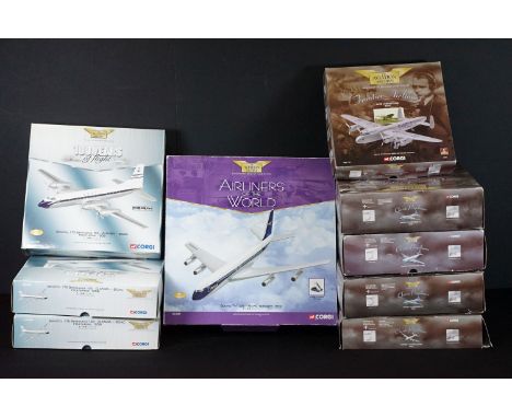 Nine boxed Corgi Aviation Archive diecast model planes to include 3 x AA31506 100 Years Of Flight 1903-2003 Bristol 175 Brita