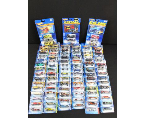86 Carded Mattel Hot Wheels diecast models to include Batman 3 car set, 2003 Collectors Guide 3 car set and Blue Book 3 car s
