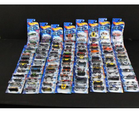 Complete set of 100 carded Mattel Hot Wheels Hot 100 'numbered 1-100 2004' diecast models plus 12 x carded duplicates, ex (11