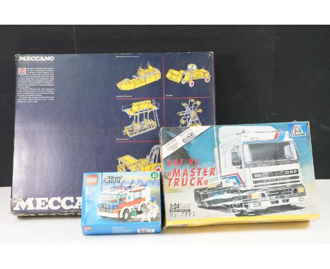 Three boxed sets to include sealed Lego City 7890 set, sealed Italeri 1/24 788C Commercial Motor Leyland DAF 95 Master Truck 