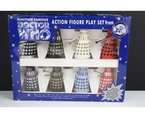 Boxed Dapol Doctor Who Action Figure Play Set, complete with 8 x Dalek figures including 1 x Davros, all in different colourw