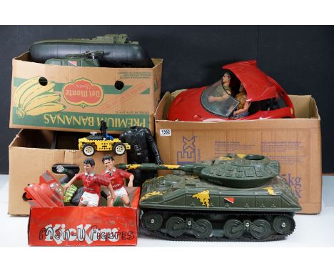 Collection of circa 1990s toys and accessories to include Hasbro Action Man figures and vehicles, large Manchester United fig