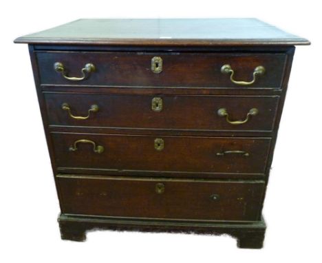 18th century oak bachelor's chest of four graduated drawers, on bracket feet, 79cm high, 81cm wide and 53cm deep.CONDITION RE