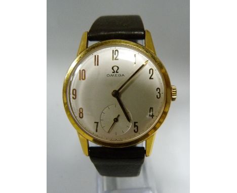 Omega manual wind gent's dress wristwatch, c. 1950s/60s, in stainless steel case with gold plated bezel, signed dial, gold-co