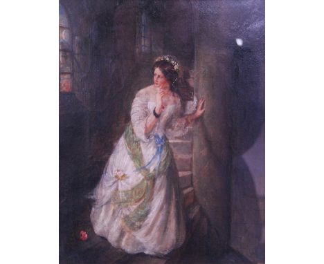 19th Century British School Portrait of a bride in a stairwell Oil on canvas, 30cm x 23.5cm.