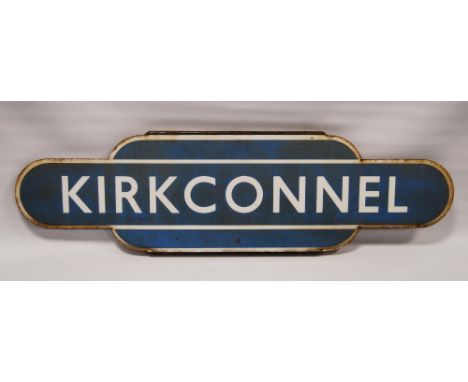Railwayana:&nbsp;British Railways enamel on metal totem sign, c. 1950s, named Kirkconnel&nbsp; in white lettering on blue ena