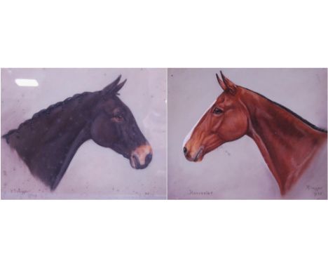 E Prosser (20th Century) 'Scottie' and 'Harvester' horse portraits Signed and dated 1934 and 1935, pastel sketch, 31.5cm x 37