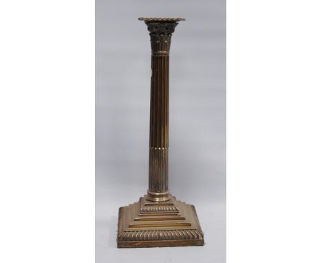 Silver table candlestick with fluted column and Corinthian openwork capital, 1885,&nbsp;loaded,&nbsp;32cm.