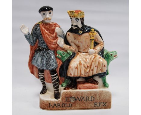 Rye Pottery figure group of Edward the Confessor and Duke Harold from the 1066 Bayeux Tapestry-inspired series, in hand-paint