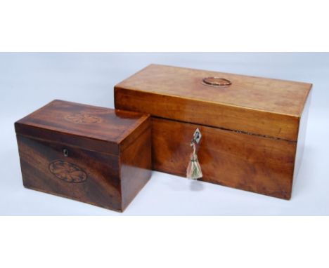 George III satinwood box (formerly a tea caddy) with bone escutcheon, 14cm high, 29.5cm wide and 14.5cm deep, and a George II