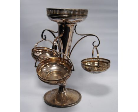 EP epergne with pierced borders and three baskets, 31cm. 
