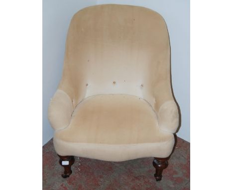 Victorian mahogany armchair upholstered in later button-back velour, approximately 85cm high. 