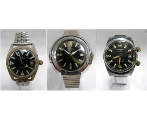 Sicura 23 jewels Superwaterproof 400 vacuum tested manual wind diver's watch, c. 1960s, case diameter approximately 40mm, an 