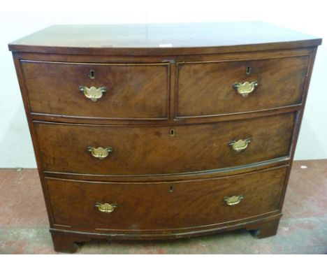 19th century mahogany bowfront chest of two short and two long drawers, on bracket feet, 80cm high, 89cm wide and 49cm deep. 