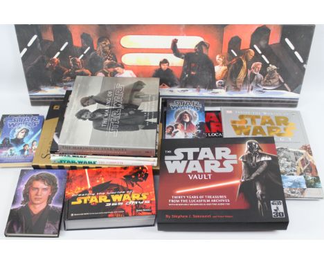 Star Wars - A Star Wars Print on canvas measuring 93 x 32 cm and a collection of related books including Star Wars Chronicles